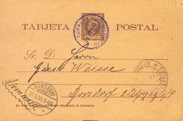 Sobre EP3. 1900. 2 Ctvos Violeta Sobre Tarjeta Entero Postal De FERNANDO POO A BURSDORF (ALEMANIA). En El Frente Tránsit - Altri & Non Classificati