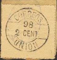 º. 1898. 2 Cts CORREOS / 98 / UNION, Sobre Borde De Hoja Y Sobre Fragmento. MAGNIFICO Y MUY RARO. - Philippinen