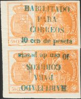 *26D, 26Dhi. 1904. 10 Cts Sobre 50 Cts Naranja, Pareja, Un Sello Variedad SOBRECARGA INVERTIDA. MAGNIFICA Y MUY RARA. Ce - Spaans-Guinea