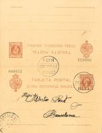 Sobre EP1. 1903. 10 Cts Castaño Sobre Tarjeta Entero Postal, De Ida Y Vuelta, La Ida Circulada De BATA A BARCELONA. En E - Otros & Sin Clasificación