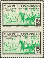 **345(2). 1952. 15 Cts Verde Y Negro, Pareja. Variedad SIN DENTAR ENTRE LOS SELLOS. MAGNIFICA Y RARA, NO CATALOGADA. - Maroc Espagnol