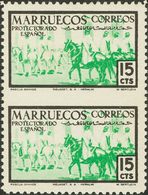 **345(2). 1952. 15 Cts Verde Y Negro, Pareja. Variedad SIN DENTAR ENTRE LOS SELLOS. MAGNIFICA Y RARA, NO CATALOGADA. - Marruecos Español