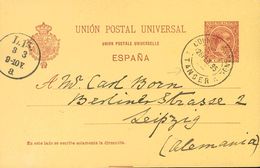 Sobre España EP31. 1895. 10 Cts Carmín Sobre Tarjeta Entero Postal De España De TANGER A LEIPZIG (ALEMANIA). Matasello C - Marocco Spagnolo