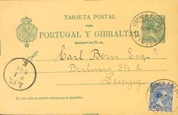 Sobre España EP34. 1908. 5 Cts Verde Sobre Tarjeta Entero Postal De España De TANGER A LEIPZIG (ALEMANIA), Con Franqueo  - Maroc Espagnol
