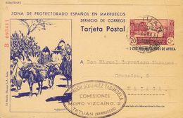 Sobre EP78. 1945. 20 Cts+5 Cts Lila Y Azul Violeta Sobre Tarjeta Entero Postal (cortecito Restaurado) De TETUAN A MALAGA - Altri & Non Classificati