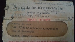O) 1936 CUBA-CARIBBEAN, SPANISH ANTILLES, TELEGRAPH WITH FRANCO DE PORTE- TELEGRAFO CERRO, F. - Telegraphenmarken