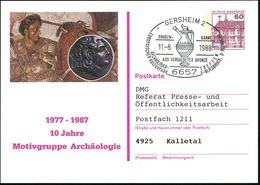 6657 GERMSHEIM 2/ ..ARCHÄOLOGEN-TREFFEN.. 1988 (11.8.) SSt = Antike, Vergoldete Bronze-Kanne Auf PP 60 Pf. Burgen: Alexa - Archeologie