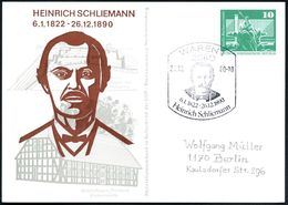 2060 WAREN 1/ 6.1.1822 - 26.12.1890/ Heinr.Schliemann 1980 (20.12.) SSt = Kopfbild Schliemann Auf PP 10 Pf. PdR, Grün: H - Archäologie