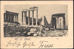 GRIECHENLAND 1901 (3.7.) 5 L. Hermes BiP, Oliv: Ruinen Der Akropolis (?) + Zusatzfrank. 5 L. Hermes (Mi.128), Klar Gest. - Archäologie