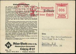 LEIPZIG O 27/ Der Atlaswerke/ Genauigkeitsarbeit/ Ist Deren Stärke 1939 (20.10.) Seltener AFS =  A T L A S  Mit Globus , - Mitología