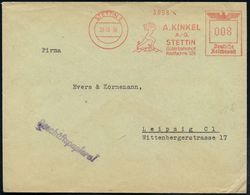 STETTIN 2/ A.KINKEL/ A.-G./ STETTIN/ Güterbahnhof.. 1938 (28.10.) AFS = Merkur Mit Kiste Auf Globus , Firmen-Brief (Dü.E - Mitologia