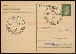 WELS 1/ Die Venus Von Wels 1943 (4.11.) Seltener HWSt = Nackte Venus , Klar Gest. Inl.-Karte (Bo.2 , Type I = Postamt 1) - Mitologia