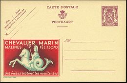 BELGIEN 1946 65 C. Reklame-P. "Publibel" Wappenlöwe, Braunlila.: CHEVALIER MARIN/..Ses Bières.. = Neptun / Poseidon (mit - Mythologie