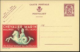 BELGIEN 1946 65 C. Reklame-P. "Publibel" Wappenlöwe, Braunlila.: CHEVALIER MARIN/..Ses Bières.. = Neptun / Poseidon (mit - Mitología