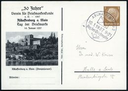 Aschaffenburg 1937 (10.1.) PP 3 Pf. Hindenbg., Braun: ..Tag Der Briefmarke/..(Pompeianum) = Römische Idealvilla, Nach Po - Archeologie