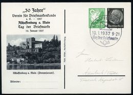 Aschaffenburg 1937 (10.1.) PP 5 Pf. Adler + 1 Pf. Hindenburg: ..Tag Der Briefmarke/..(Pompejanum) = Römische Ideal-Villa - Archéologie