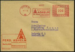 BERLIN N/ 65/ HELM LERNMITTEL/ ASHELM.. 1933 (8.2.) AFS = Logo Mit Römischem Helm, Motivgleicher Firmen-Bf.: FERD. ASHEL - Archeologia