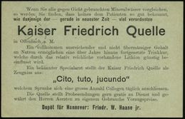 HANNOVER/ *1cc 1900 (11.9.) 1K-Gitter Auf Orts-P 2 Pf. "Reichspost", Grau + Rs. Zudruck: Kaiser Friedrich Quelle.. "Cito - Altri & Non Classificati