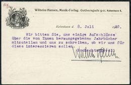 DÄNEMARK 1922 (1.11.) Reklame-PP 15 Ö. + 10 Öre Christian X.: Wilhelm Hansen, Musik-Forlag.. = Wikinger Mit Lure U. Flüg - Andere & Zonder Classificatie