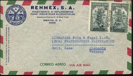 MEXICO 1950 (20.9.) 40 C. Atztekischer Vogelmensch (Relief), Reine MeF: Paar , Sauber Gest. Übersee-Flp.-Reklame-Brief ( - Andere & Zonder Classificatie