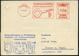 LÜDENSCHEID/ Brauckmann & Pröbsting/ Schrauben U.Drahtkurzwarenfabrik 1937 (8.10.) Dekorativer AFS = Ringschraube (Reg.- - Autres & Non Classés