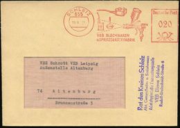 655 SCHLEIZ/ VEB BLECHWAREN/ U.SPRITZGERÄTEFABRIK 1972 (19.4.) AFS = Farb-Spritzpistole U. 3 Kleine Ölkanister + Viol. A - Andere & Zonder Classificatie