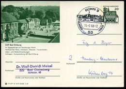 53 BONN 9/ BUNDES-HAUS 1968 (11.7.) HWSt = Bundeshaus Ohne UB Klar Auf BiP 20 Pf. Lorsch, Bedarf Mit Viel Text! + Faksim - Monumenten