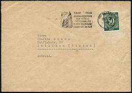 WIESBADEN 1/ A/ 1848 1948/ JAHRHUNDERTFEIER/ DER NATIONAL-/ VERSAMMLUNG.. 1948 (Feb.) MWSt = Paulskirche , EF 50 Pf. Zif - Denkmäler