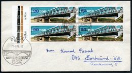 D.D.R. 1976 (21.9.) 20 Pf. "Elbe-Eisenbahn-Brücke Roßlau", Reine MeF: Rand-4er-Block M. Farb-Nrn. + ET-SSt: 1085 BERLIN, - Puentes