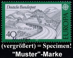 B.R.D. 1977 (Mai) 40 Pf. Rhön-Autobahn-Viadukt Mit Amtl. Handstempel  "M U S T E R" , Postfr. + Amtl. Ankündigungsblatt  - Brücken