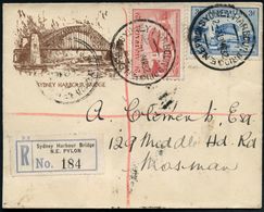 AUSTRALIEN 1932 (19.3.) 2 P. (Kupferdruck) U. 3 P. Blau: "Eröffnung Hafenbrücke Sidney" (mit R.M.S. "Oxford") Passender  - Bridges