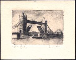 GROSSBRITANNIEN 1930 (ca.) Orig. Radierung "Tower Bridge" London (Format 12,5 X 10 Cm /Bild 8,5 X 6 Cm) Dekorativ! - Ato - Brücken
