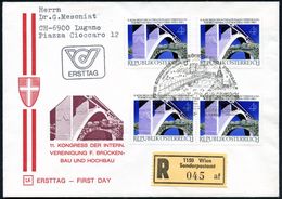 ÖSTERREICH 1980 (1.9.) 4 S. "11.Brückenbau-Kongr.", Reine MeF: 4x + Brücken-SSt: 1150 WIEN/4 + Sonder-RZ: 1150 Wien/S O  - Ponti