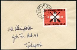 SCHWEIZ 1939 Soldatenmarke "PONT LASTW KOL.3", Rot/schw. , Gez. (2 Ponton-Paddel Etc.) + 2K-Feldpost: PONT. LASTW. KOL.  - Ponti