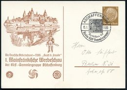 Aschaffenburg 1939 (15.1.) PP 3 Pf. Hindenburg, Braun: .. "§Kraft D. Freude", 1. Mainfränk. Werbeschau.. = Schloß J - Schlösser U. Burgen
