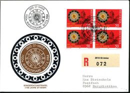 SCHWEIZ 1984 (Juni) 50 C. Sonnenuhr , Reine MeF: 4er-Bl. + SSt: 2610 ST-IMIER/1100e ANNIV. = Sonnenuhr + RZ: 2610 St-Imi - Astronomia