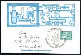 22 GREIFSWALD 1/ KKW NORD/ AUFNAHME DES DAUER-BETRIEBES BLOCK 2 1975 (30.4.) SSt = Atom-Reaktor , Motiv-ähnl. Inl.-Sonde - Atomo