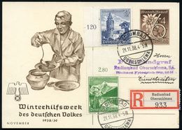 OBERSCHLEMA/ RADIUMBAD 1938 (23.9.) 1K-Steg + RZ:  R A D I U M Bad / Oberschlema Auf Sonder-P 6 + 4 Pf. WHW November (Mi - Atome