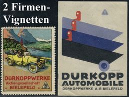 Bielefeld 1910/25 2 Verschiedene Reklame-Vignetten: DÜRKOPPWAREKE (ca. 1910) Bzw. DÜRKOPP AUTOMOBILE Im Bauhaus-Design,  - Auto's