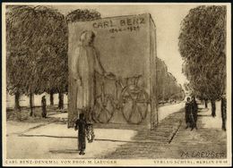 Mannheim 1933 PP 6 Pf. Hindenburg, Grün: CARL BENZ-DENKMAL VON PROF. M. LAEUGER = Zeichnung Von Prof. Laeugner (Benz-Den - Coches