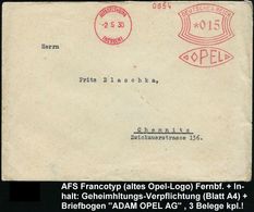 RÜSSELSHEIM/ (HESSEN)/ OPEL 1930 (2.5.) AFS (altes OPEL-Logo) + Inhalt: Briefbogen: ADAM OPEL AG/ FAHR-RÄDER- U. MOTORWA - Automobili