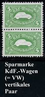 DEUTSCHES REICH 1938 Grüne Sparmarke 5.- RM "K D F - Wagen",  Die Deutsche Arbeitsfront, Vertikales   P A A R ( = VW-Bli - Auto's