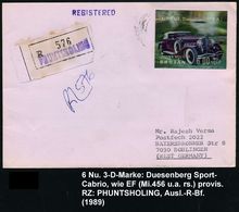 BHUTAN 1989 6.00 Nu. "Duesenberg, Cabrio Sport", 3-D-Marke Wie EF (u.a. Frankatur Rs.) + Provis. RZ (Phuntsholing) Ausl. - Automobili