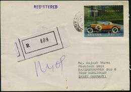 BHUTAN 1989 9,00 Nu., Packard (USA) EF = 3-D-Marke = Satz-Höchstwert + Provis., Stummer RZ (ohne Ort), Ausl.-R-Brief  (M - Autos