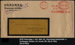 HANNOVER-/ LINDEN 1/ Kosten/ Sparen/ HANOMAG Fahren! 1932 (24.8.) AFS + Viol. 2L: Hanomag Automobil- U. Schlepperbau Gmb - Auto's