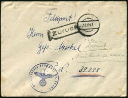 DEUTSCHES REICH 1941 (17.11.) Stummer 1K-Steg + Schw. Ra.: Zurück + Hs. Vermerk "Zurück Neue Anschrift Abwarten", Feldpo - Otros (Tierra)