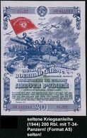 UdSSR 1944 Kriegsanleihe 200 Rbl. = P A N Z E R - Anleihe , Dreifarb. Wz.-Papier (ca. A5-Format) Abb: Angriff Mit T 34-P - Andere (Aarde)