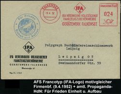 FALKENSEE/ IFA VEREINIGUNG VOLKSEIGENER/ FAHRZEUGZUBEHÖRWERKE/ GERÄTEWERK FALKENSEE 1952 (9.4.) AFS + Amtl., Blauer Prop - Auto's