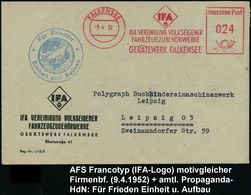 FALKENSEE/ IFA VEREINIGUNG VOLKSEIGENER/ FAHRZEUGZUBEHÖRWERKE/ GERÄTEWERK FALKENSEE 1952 (9.4.) AFS + Amtl., Blauer Prop - Coches