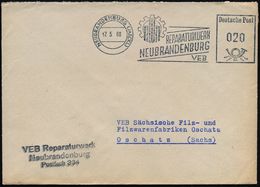 NEUBRANDENBURG (MECKL)RWN/ REPARATURWERK/ NEUBRANDENBURG/ VEB 1960 (30.9.) Blauer AFS = Monogr. Vor Zahnrad + Abs.-HdN., - Automobili